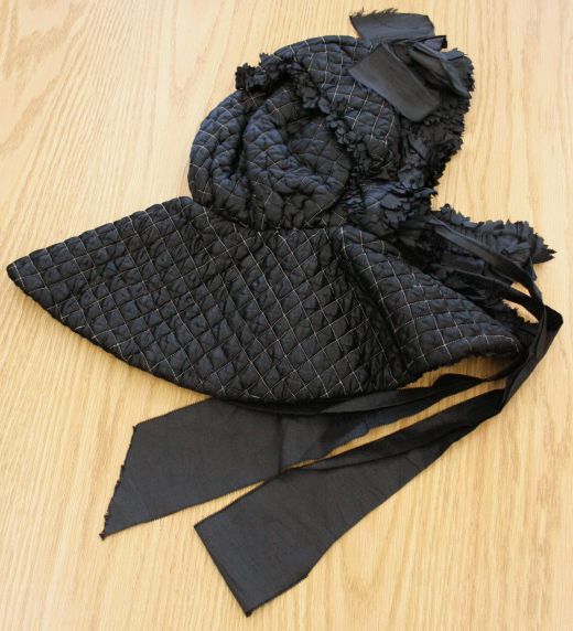 Black Satin Quilted Bonnet