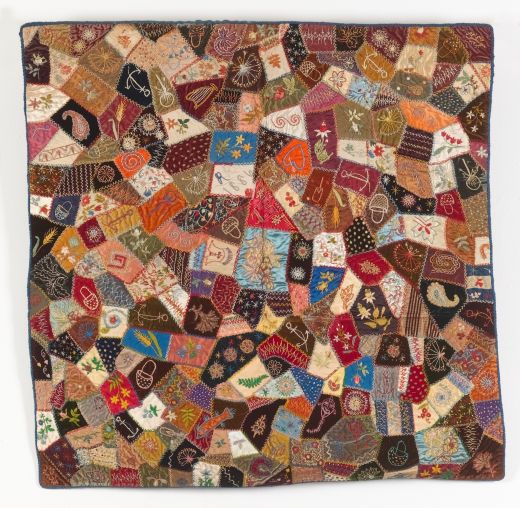 Embroidered Crazy Patchwork Coverlet
