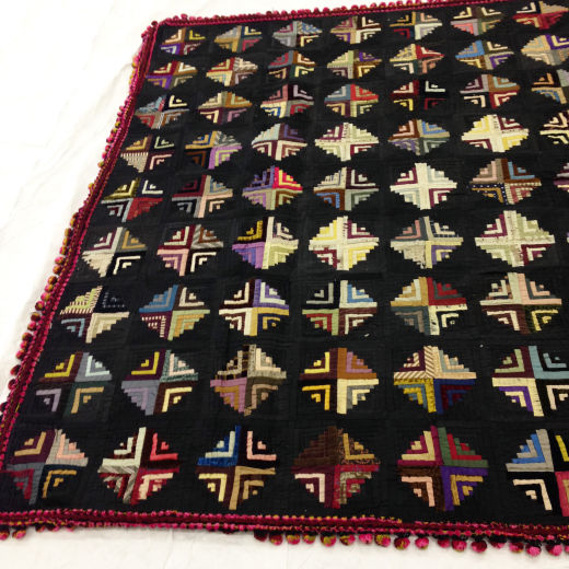 Log Cabin Quilt with Bobble Fringe Edging